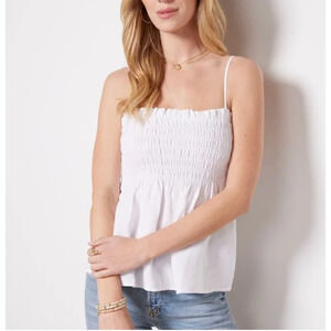 CLOTH & STONE NWT Evereve White Smocked Linen Tank // L